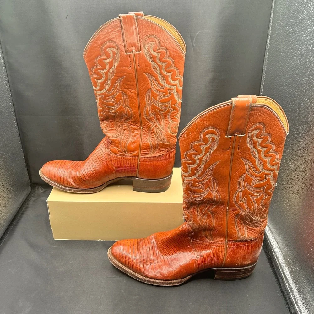 Justin Womens Lizard Skin Western Cowgirl Boots Cognac Brown 8310 8.5 D